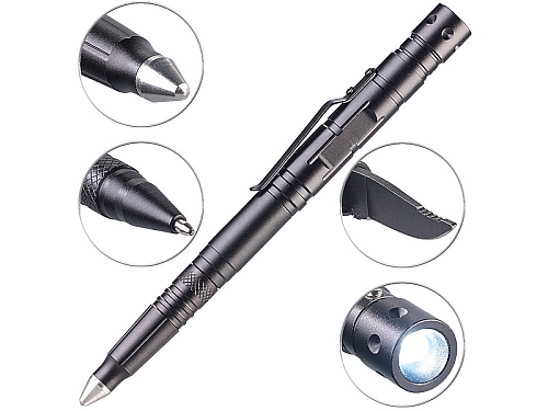 VisorTech 5in1-Tactical Pen mit Kugelschreiber, LED, Glasbrecher& Brieföffner, www.pearl.de