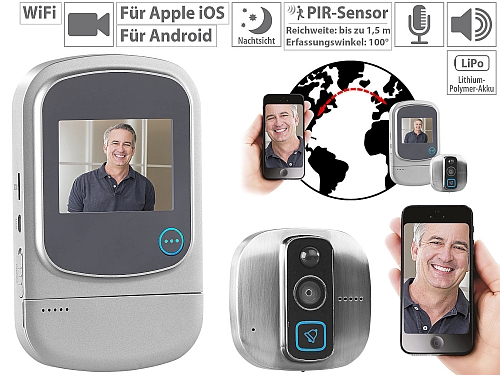 Somikon Digitaler HD-Türspion VTK-400 mit Klingel, Bewegungsmelder, WiFi und App, www.pearl.de Somikon Digitaler HD-Türspion VTK-400 mit Klingel, Bewegungsmelder, WiFi und App, www.pearl.de