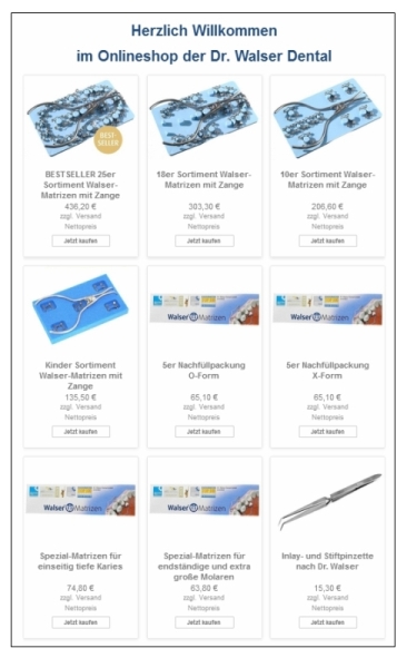 Online Shop Zahn-Matrizen Dr. Walser Dental GmbH/Foto: Dr. Walser Dental GmbH