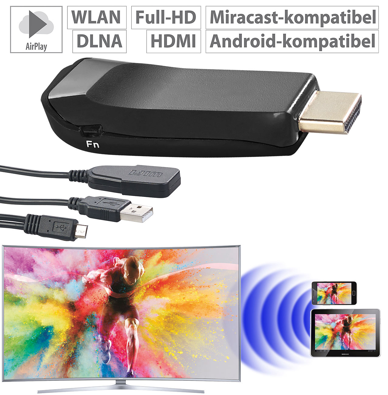 TVPeCee WLAN-HDMI-Stick MMS-1080 für Miracast, Mirroring, AirPlay und DLNA, www.pearl.de