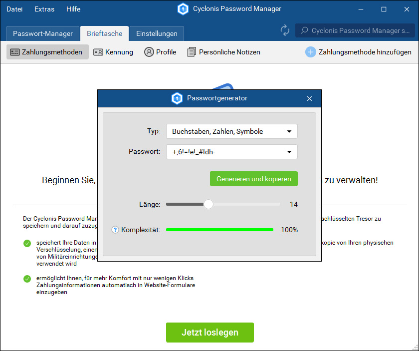 Passwort-Generierung verfügbar auf Cyclonis Passwort-Manager-Applikation für PCs und Macs Passwort-Generierung verfügbar auf Cyclonis Passwort-Manager-Applikation für PCs und Macs