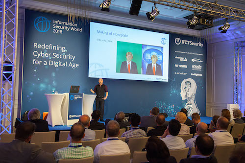 David Wollmann, NTT Security, zeigt auf der ISW 2018 wie Deepfakes entstehen. (Quelle: NTT Security)
