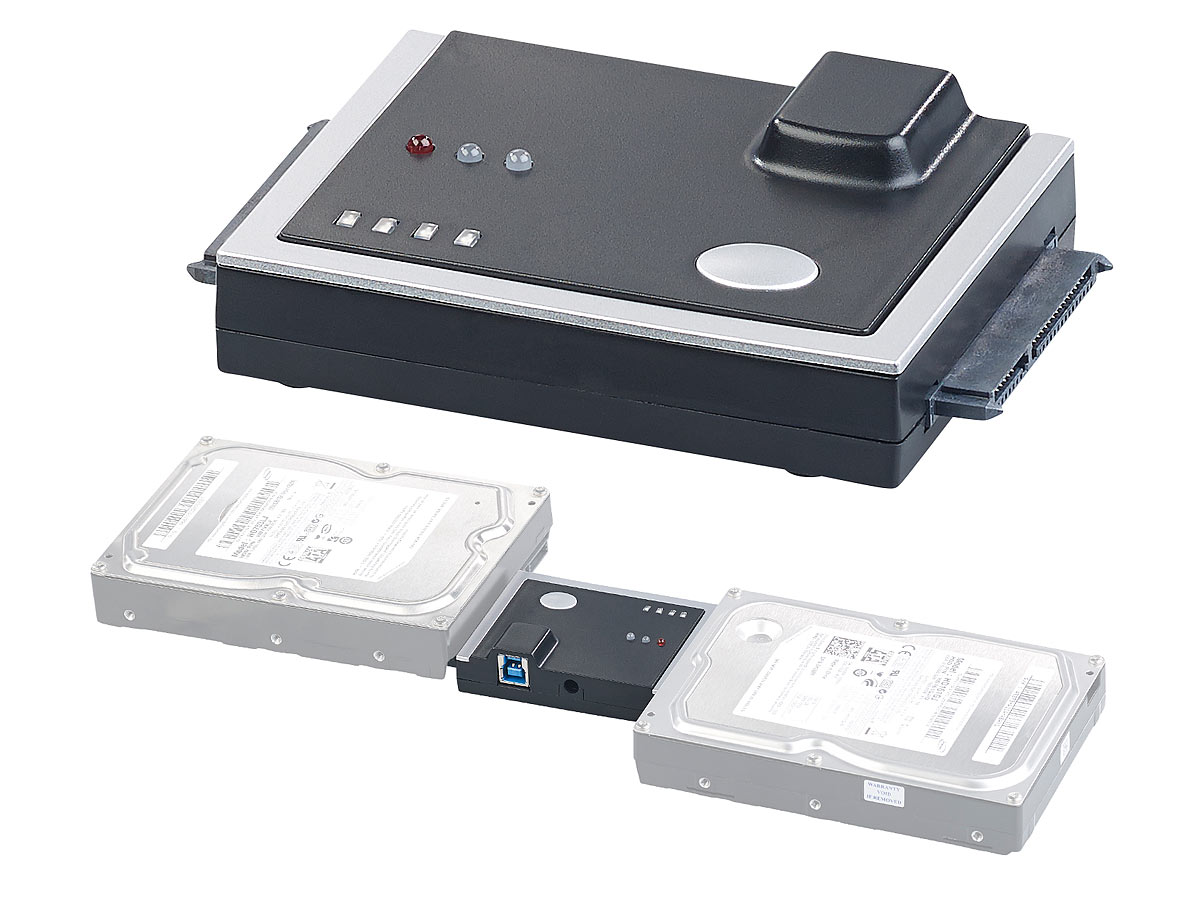 Xystec USB-3.0-Festplatten-Adapter mit Klon-Funktion, für HDD& SSD mit SATA, www.pearl.de Xystec USB-3.0-Festplatten-Adapter mit Klon-Funktion, für HDD& SSD mit SATA, www.pearl.de