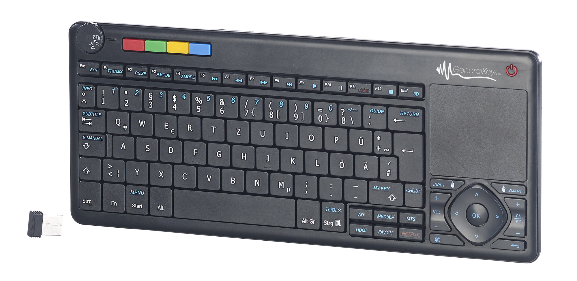 Lernfähige Multimedia-Funk-Tastatur und Fernbedienung für PC, Smart-TV