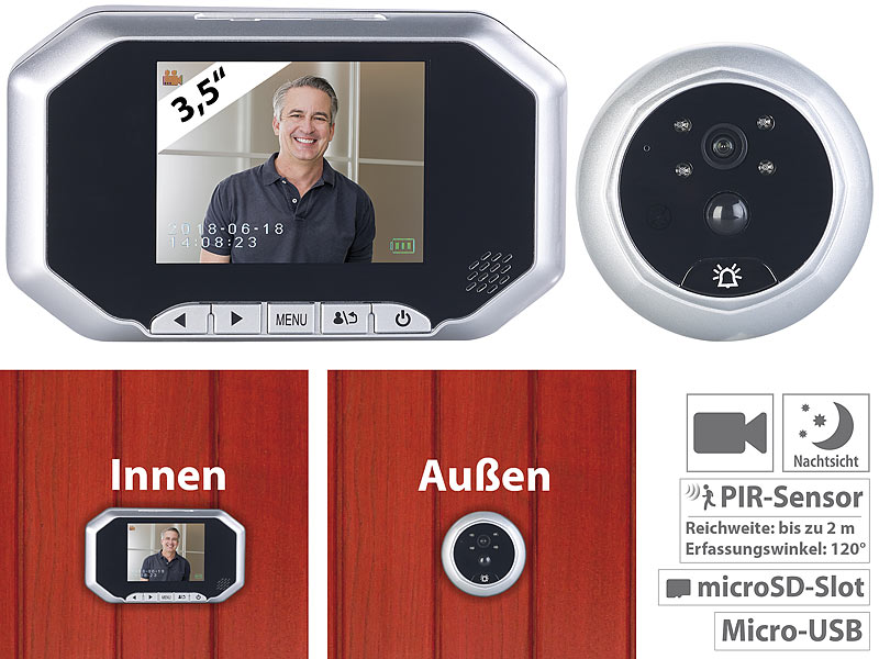 Digitale Türspion-Kamera VTK-200 von Somikon mit 8,9-cm-Display, PIR, Nachtsicht, www.pearl.de Digitale Türspion-Kamera VTK-200 von Somikon mit 8,9-cm-Display, PIR, Nachtsicht, www.pearl.de