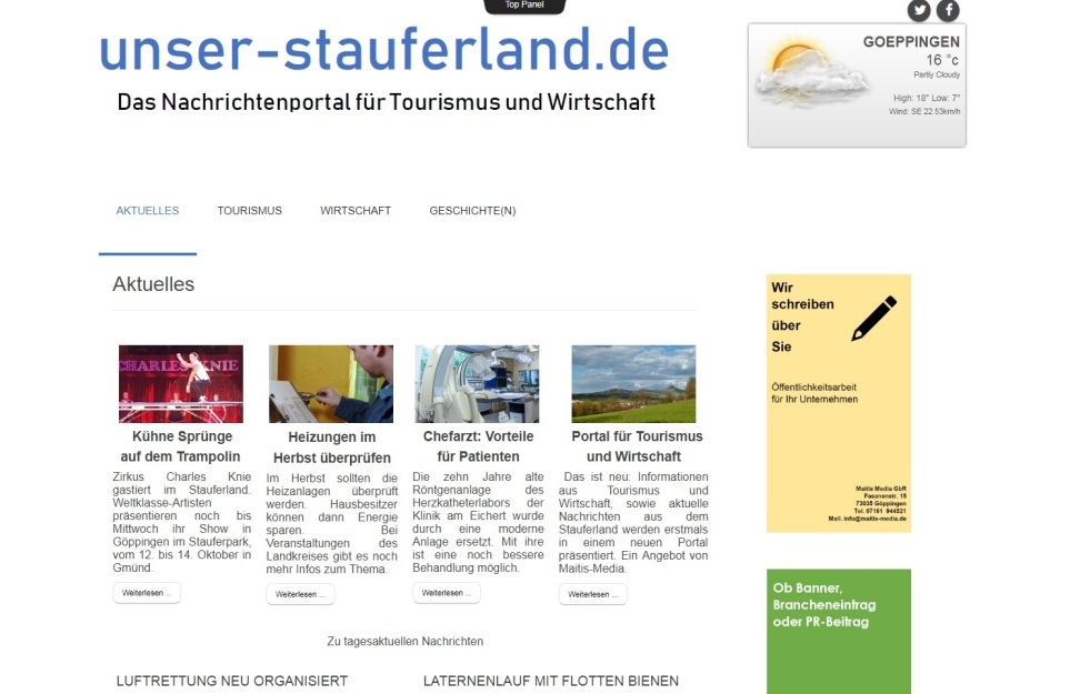 Die Startseite von unser stauferland.de. Foto: maitis media Die Startseite von unser stauferland.de. Foto: maitis media