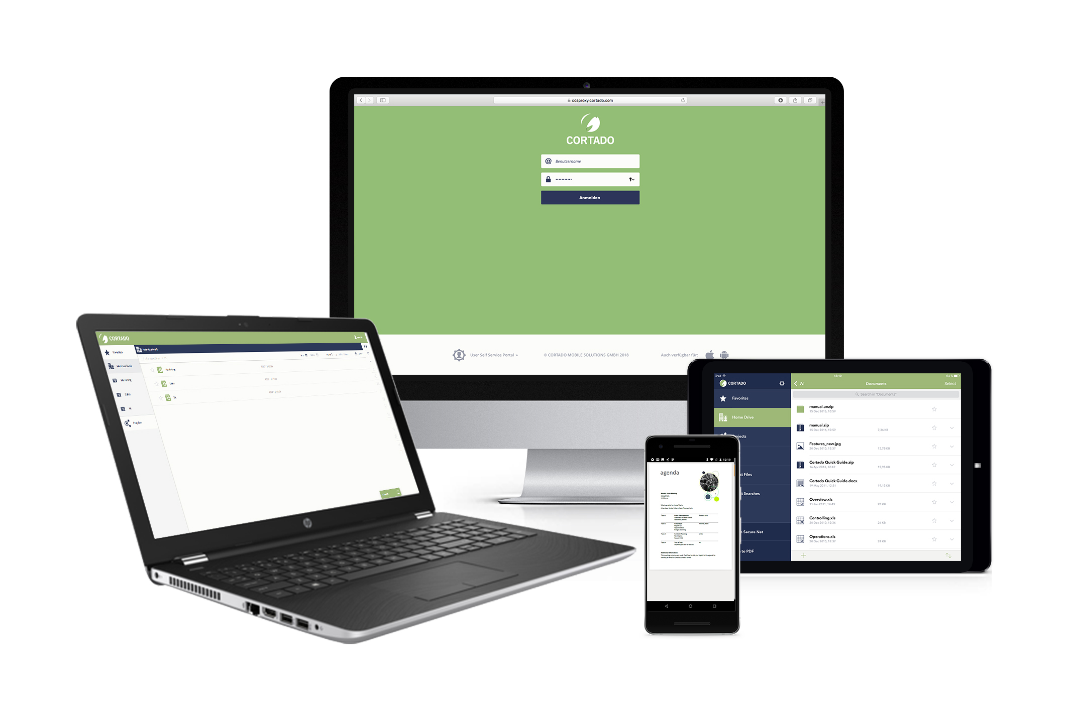 Cortado Workplace ermöglicht den mobilen Dateizugriff mit Desktop, Notebook, Tablet oder Smartphone.