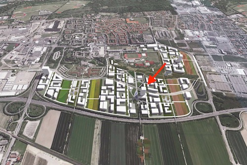Hier entsteht der Hochpunkt von A-TOWN HIGH im Augsburg Innovationspark. © KCAP Architects & Planner