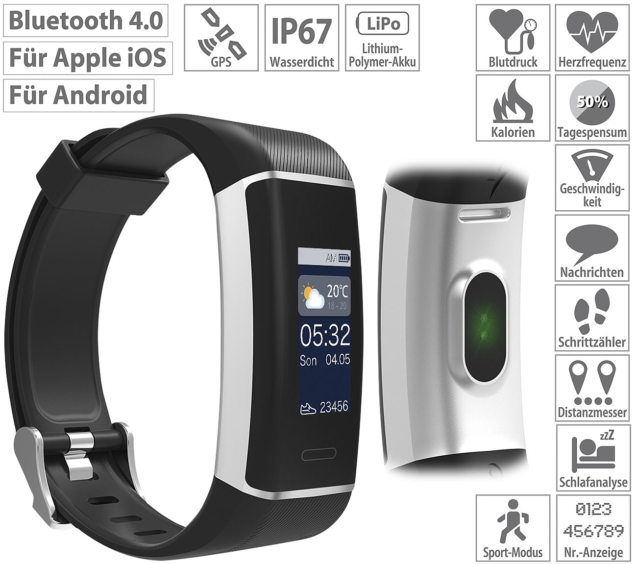 newgen medicals Fitness-GPS-Armband FBT-200.gps, www.pearl.de