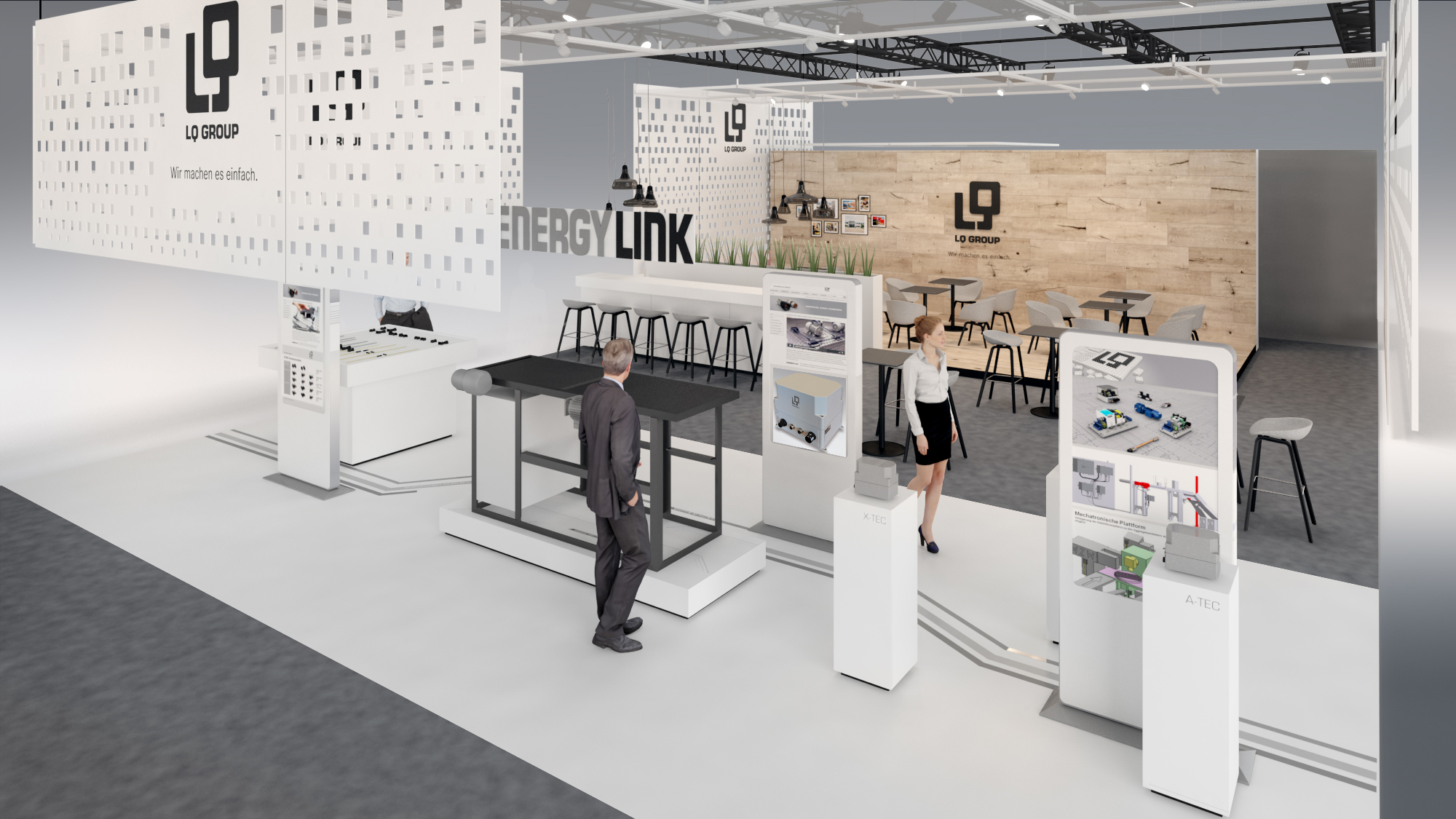 Der neue Messestand von LQ Mechatronik-Systeme auf der SPS IPC Drives, Halle 8, Stand 202.