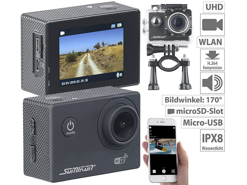 Somikon UHD-Action-Cam DV-3717 mit WLAN, Sony-Bildsensor und App, IPX8, www.pearl.de Somikon UHD-Action-Cam DV-3717 mit WLAN, Sony-Bildsensor und App, IPX8, www.pearl.de