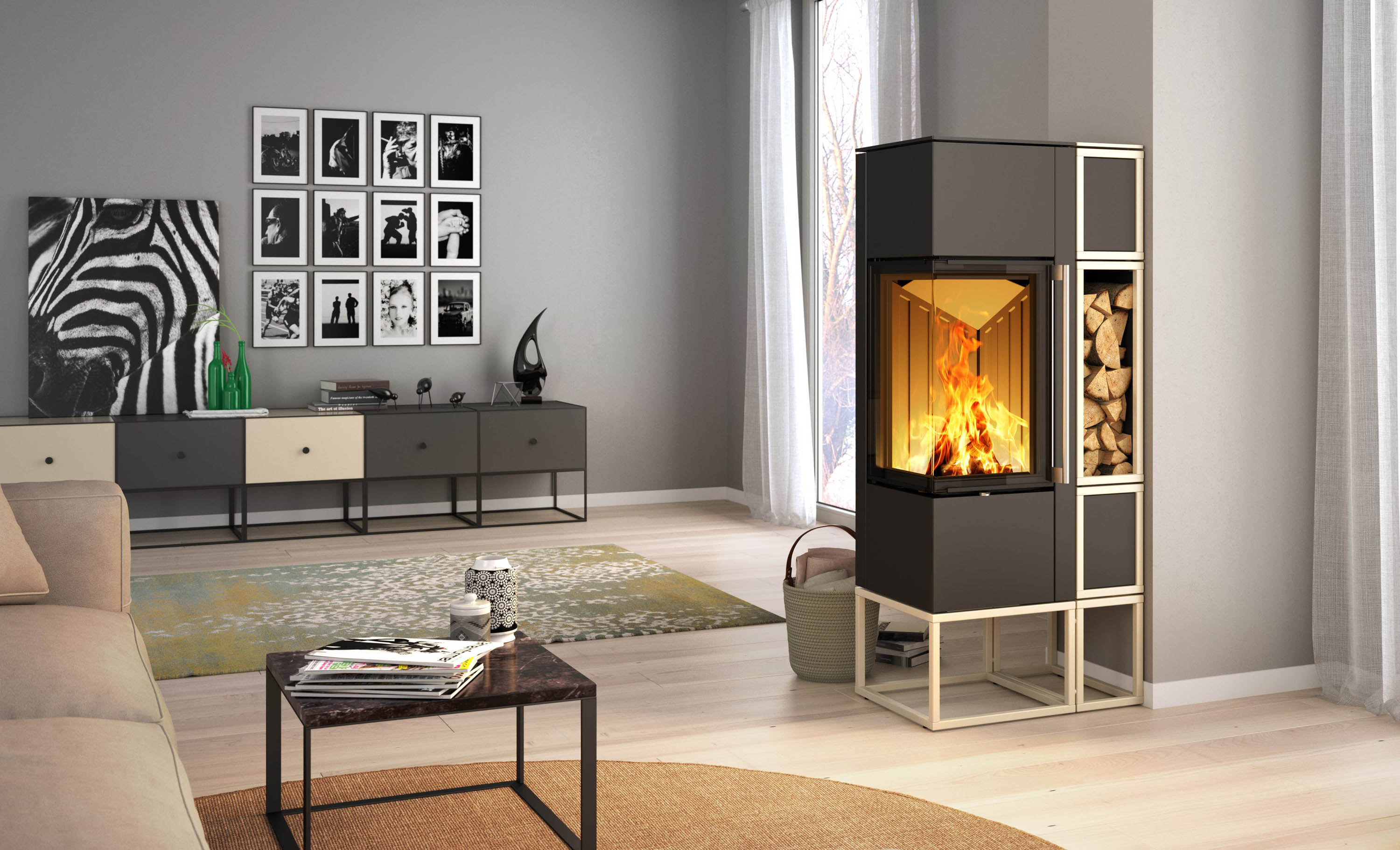 Feuer und Design?postmoderne Gestaltung mit kubistischen Anbauelementen