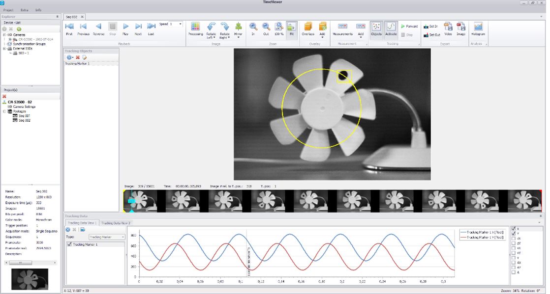 Die Software TimeViewer ermöglicht das einfache digitale Tracken von Bildbereichen bis hin zu Pixeln Die Software TimeViewer ermöglicht das einfache digitale Tracken von Bildbereichen bis hin zu Pixeln