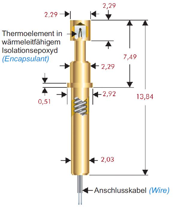 UEBK-10700 und UEBK-10702 als gefederter Kontaktstift mit der Funktion der Temperaturmessung