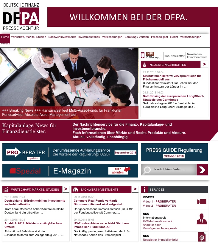 Auf Kapitalanlage- und Finanznachrichten spezialisiert; Deutsche Finanz Presse Agentur (DFPA) Auf Kapitalanlage- und Finanznachrichten spezialisiert; Deutsche Finanz Presse Agentur (DFPA)