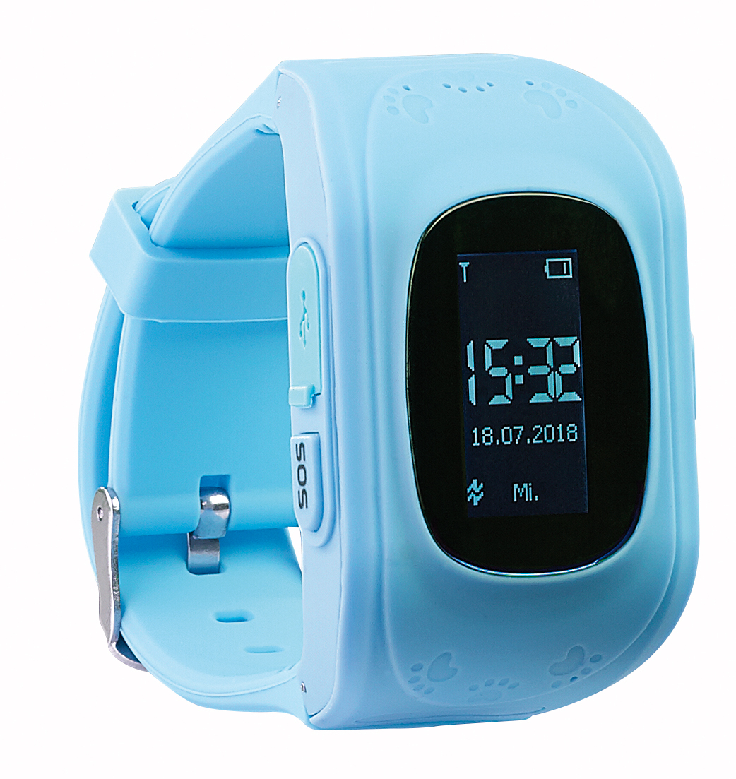Kinder-Smartwatch PW-110.kids mit Telefon- und SOS-Funktion, GPS-/LBS-Tracking, blau