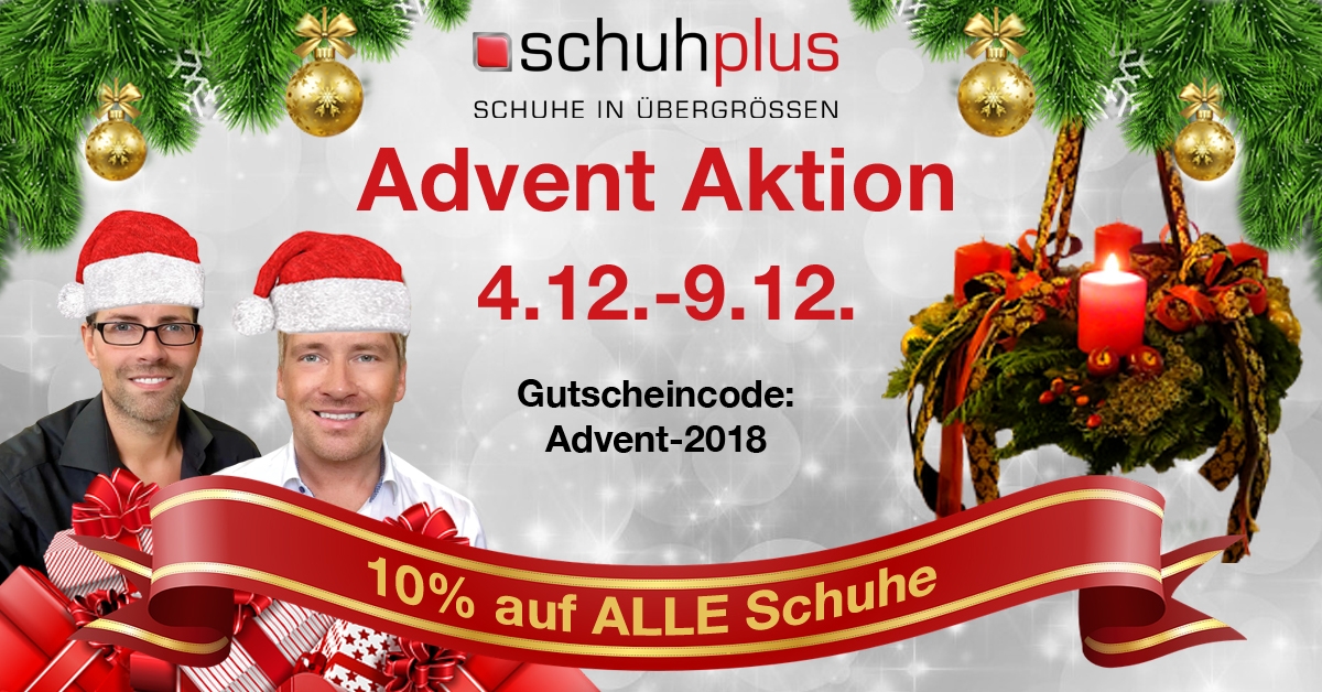 Aktion: 10% Rabatt auf große Damenschuhe sowie große Herrenschuhe zur Adventszeit bei schuhplus.