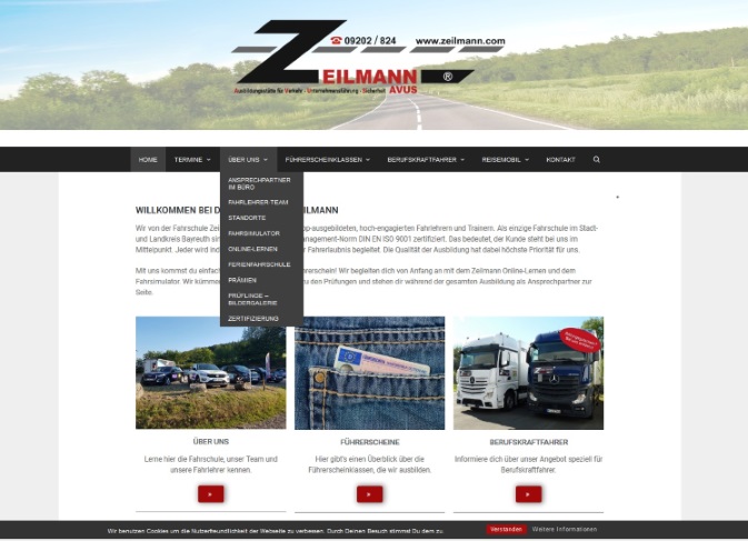 Homepage der neuen Website der Fahrschule Zeilmann: www.zeilmann.com Homepage der neuen Website der Fahrschule Zeilmann: www.zeilmann.com