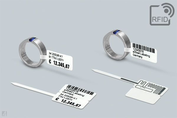 RFID-Etikett von eXtra4 mit UHF-Transponder zur Auszeichnung von Schmuck