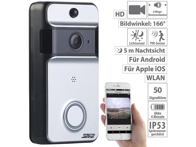 Somikon WLAN-Video-Türklingel VTK-250 mit App, www.pearl.de