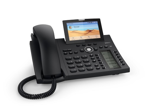 Das D385 von Snom mit neigbarem, hochauflösendem 4,3" Display und zusätzlichem True Paperless S