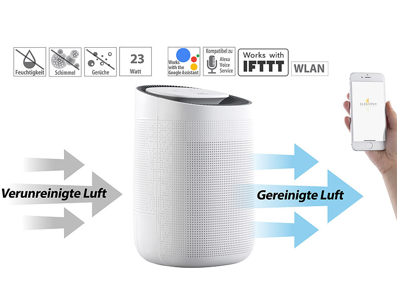 Sichler Haushaltsgeräte 2in1-Luftreiniger LFT-250.app und Entfeuchter, www.pearl.de