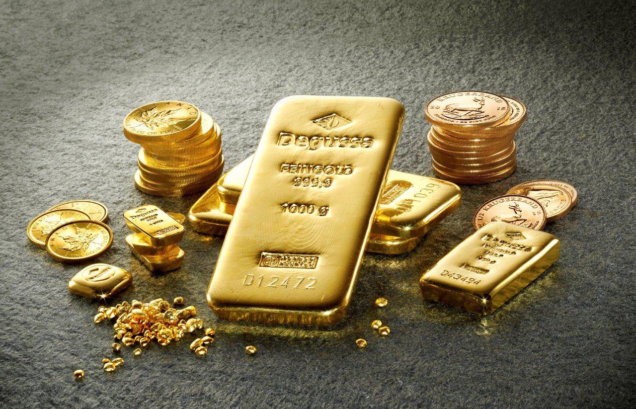 Goldbarren und -münzen (Bildquelle: Degussa Goldhandel) Goldbarren und -münzen (Bildquelle: Degussa Goldhandel)