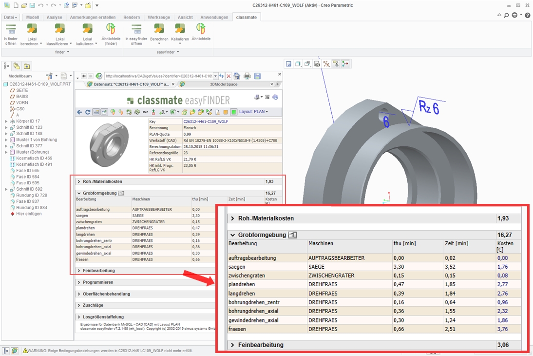 classmate PLAN berechnet Herstellkosten automatisch aus den 3D-CAD-Daten (Bildquelle: simus systems classmate PLAN berechnet Herstellkosten automatisch aus den 3D-CAD-Daten (Bildquelle: simus systems