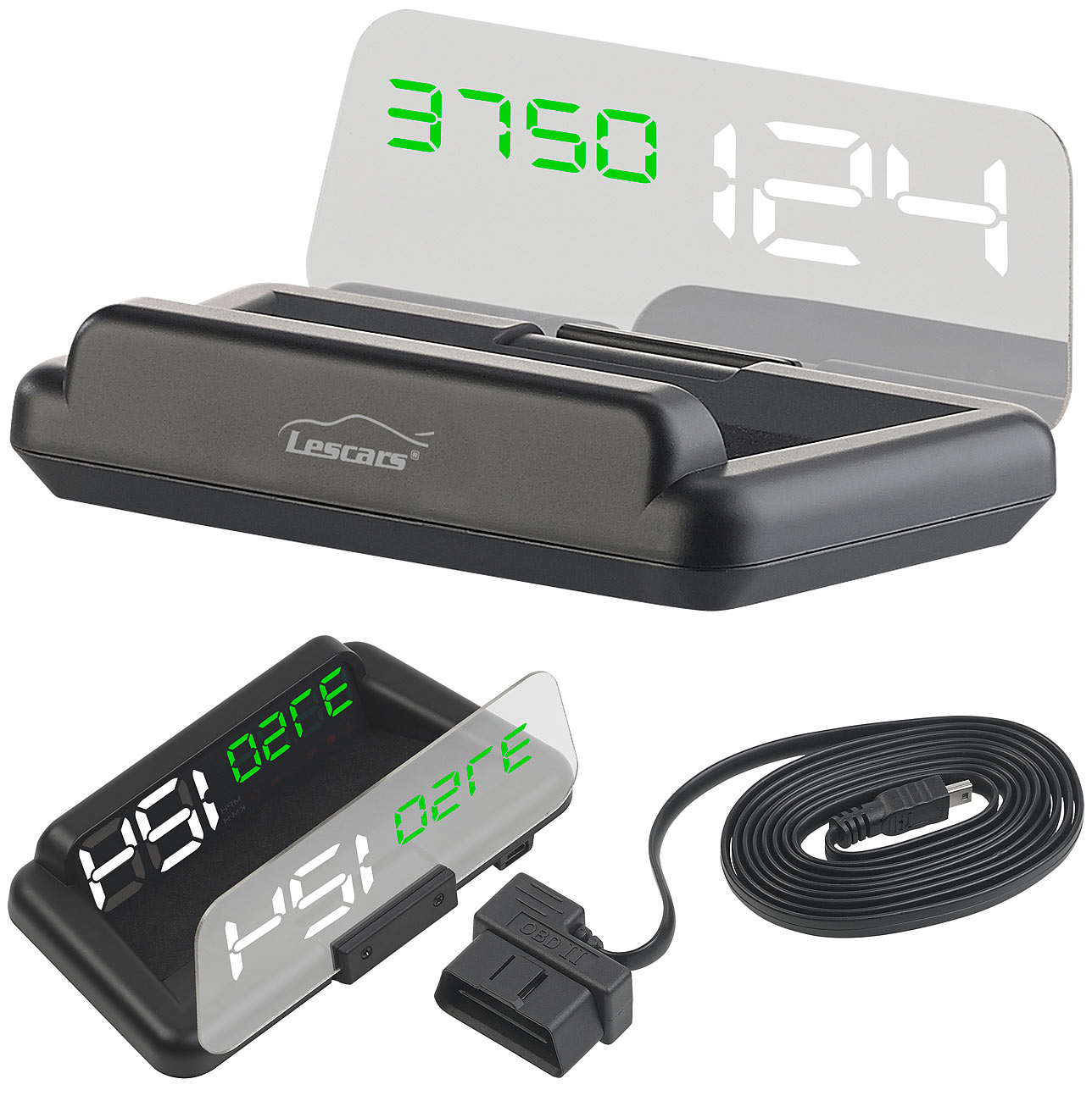 Lescars Head-up-Display HUD-100.obd mit aufklappbarer Projektionsfläche, www.pearl.de Lescars Head-up-Display HUD-100.obd mit aufklappbarer Projektionsfläche, www.pearl.de