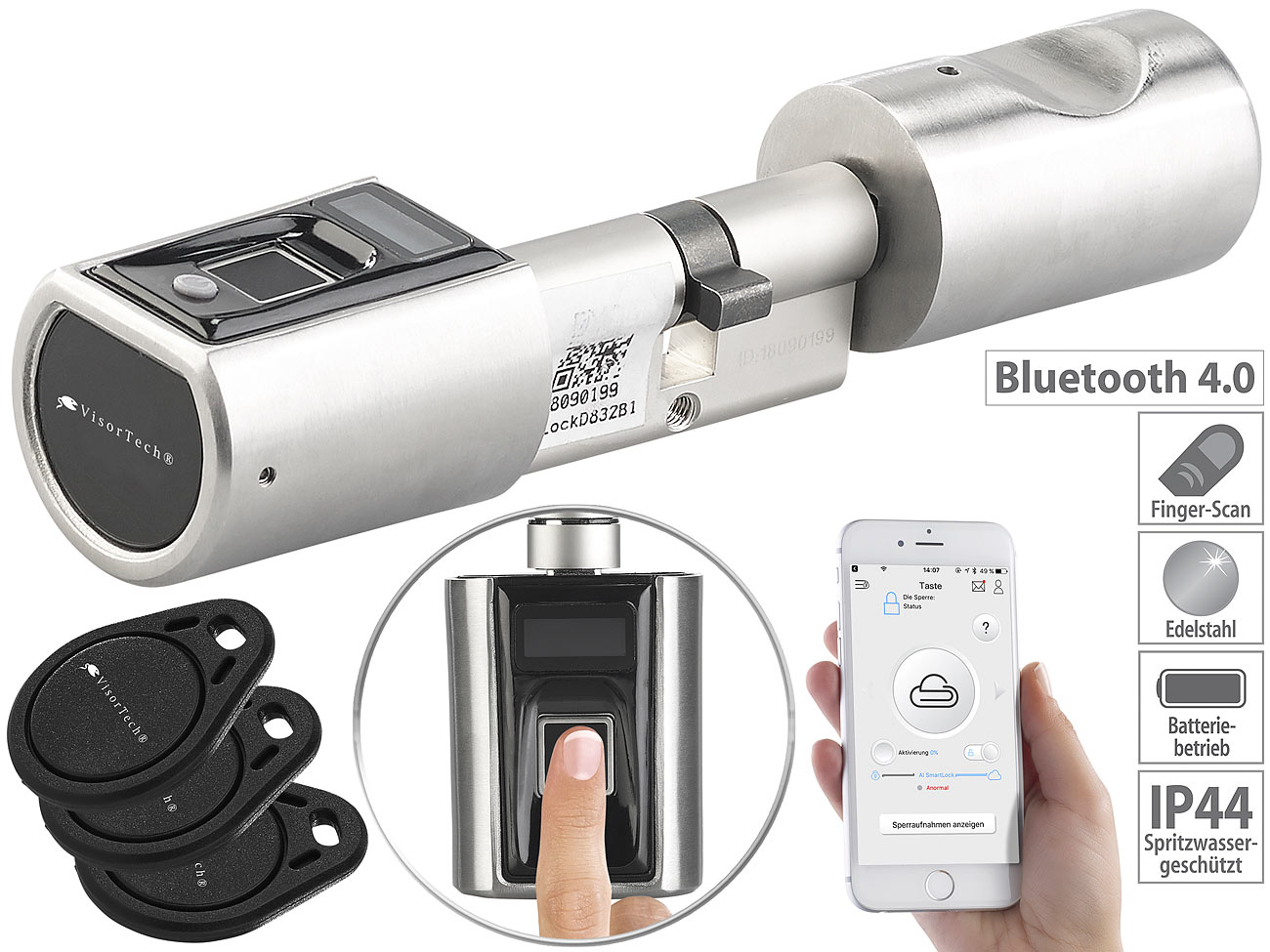 VisorTech Elektronischer Tür-Schließzylinder TSZ-580.fp, www.pearl.de VisorTech Elektronischer Tür-Schließzylinder TSZ-580.fp, www.pearl.de