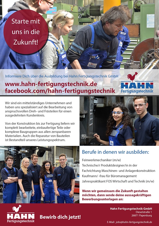 Hahn Fertigungstechnik GmbH - Papenburg / Ausbildung
