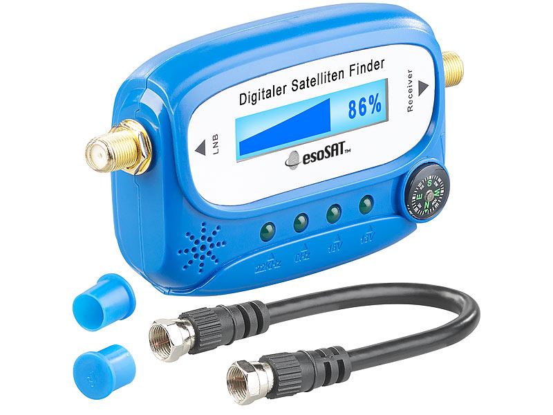 esoSAT Digitaler Satelliten-Finder mit Kompass, LCD-Display und Tonsignal, www.pearl.de esoSAT Digitaler Satelliten-Finder mit Kompass, LCD-Display und Tonsignal, www.pearl.de