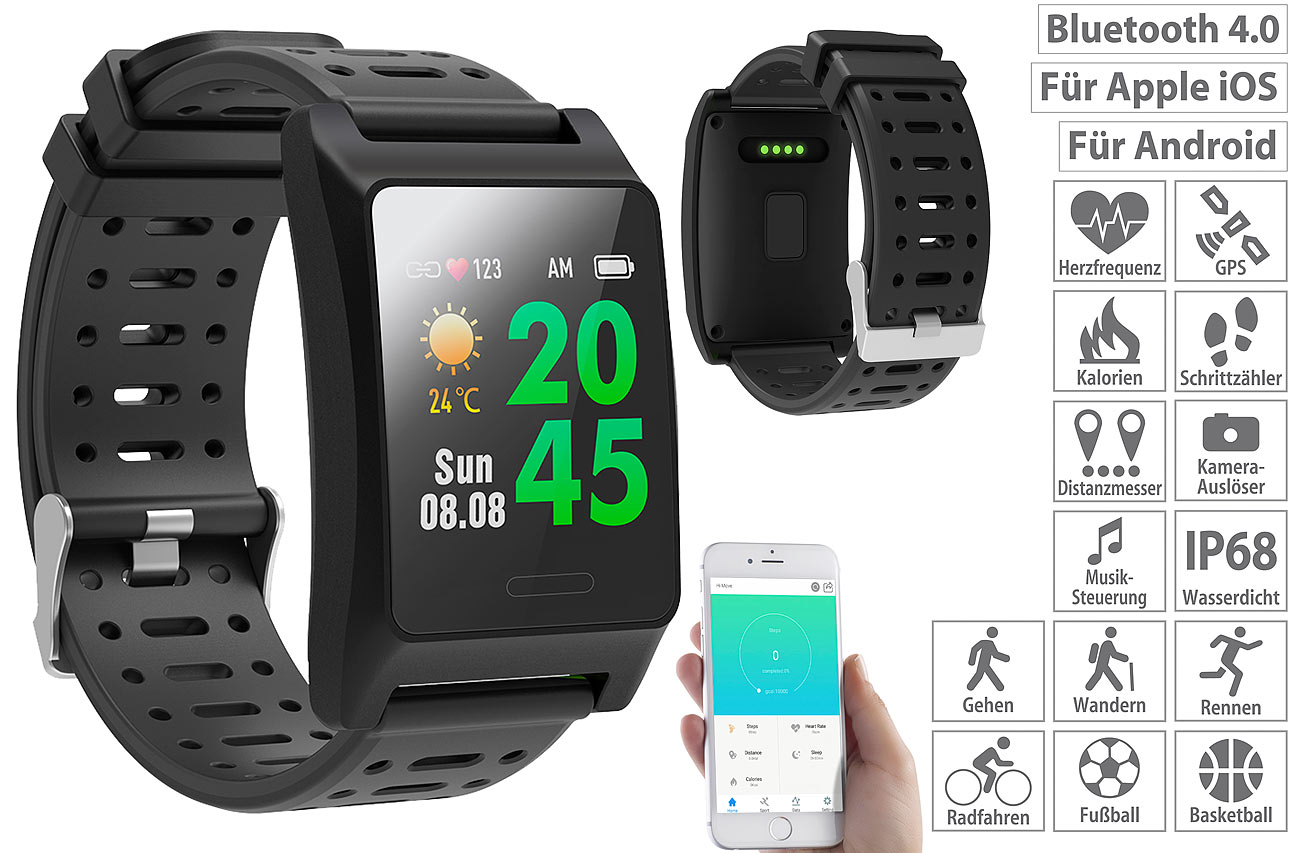 newgen medicals Fitness-GPS-Armbanduhr FBT-220.gps, Herzfrequenz-Anzeige, www.pearl.de