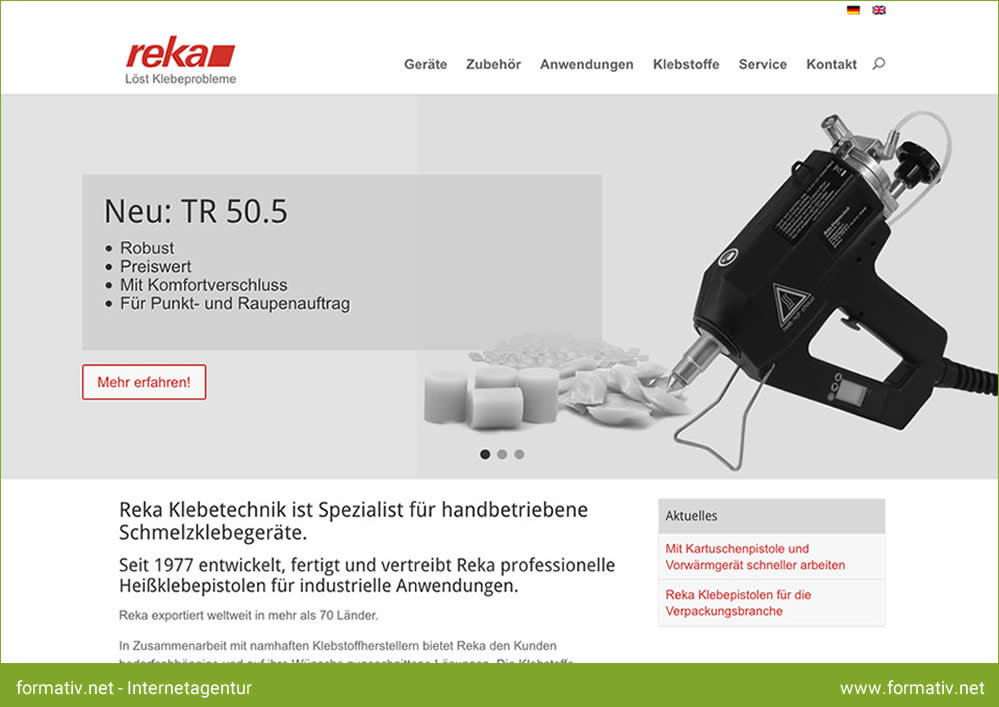 Digitalagentur formativ.net erstellt neue Website mit Online-Produktkatalog für Reka Klebetechnik.