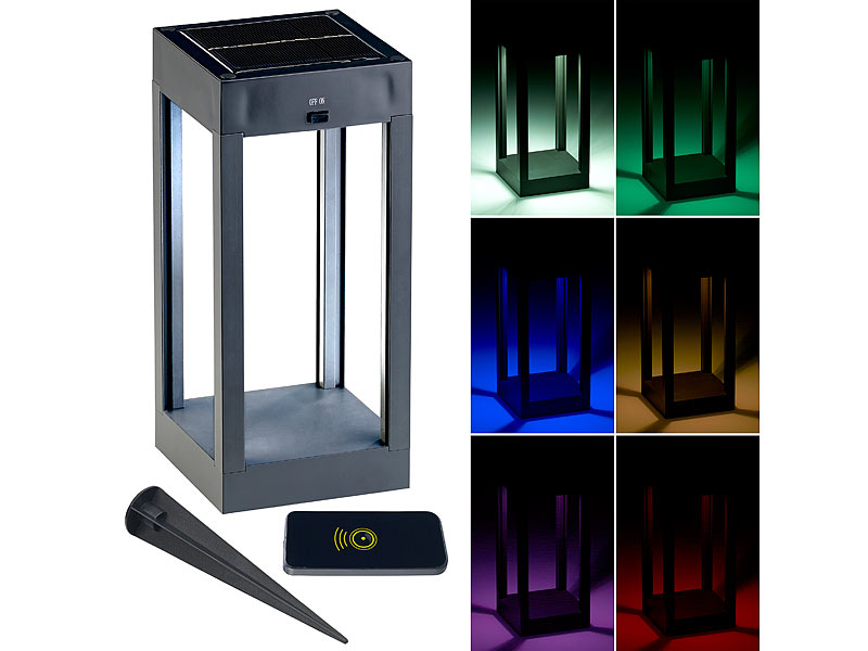 Lunartec Outdoor-Solar-Laterne, RGB+W-LEDs, Fernbedienung, 80 lm, 1 Watt, www.pearl.de