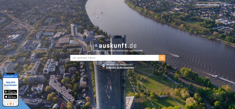Auskunft.de Suchmaschine für Bonn (Screenshot: Alpha9 Marketing GmbH& Co. KG) Auskunft.de Suchmaschine für Bonn (Screenshot: Alpha9 Marketing GmbH& Co. KG)