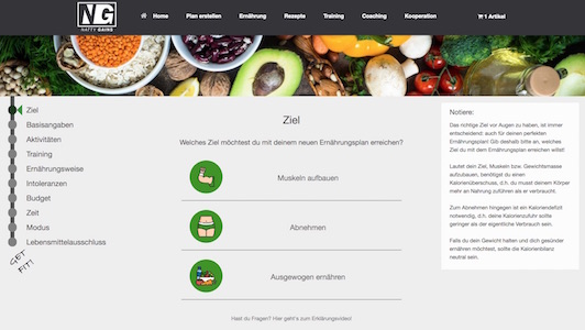Basierend auf einer Online-Anamnese kann sich der User den Plan auf sich maßschneidern lassen. Basierend auf einer Online-Anamnese kann sich der User den Plan auf sich maßschneidern lassen.