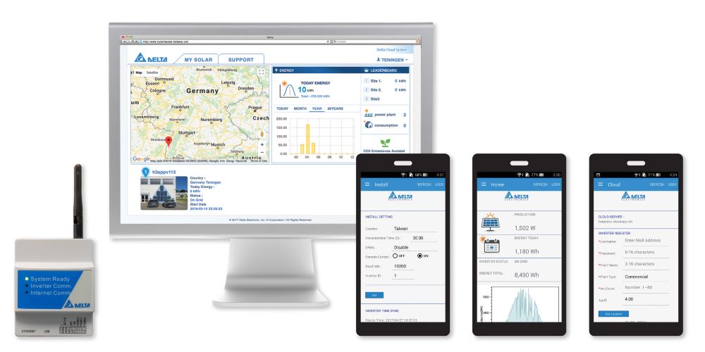 Ob mobil oder auf dem PC: Die neue MyDeltaSolar Cloud stellt sämtliche relevanten Werte der Solarstr Ob mobil oder auf dem PC: Die neue MyDeltaSolar Cloud stellt sämtliche relevanten Werte der Solarstr