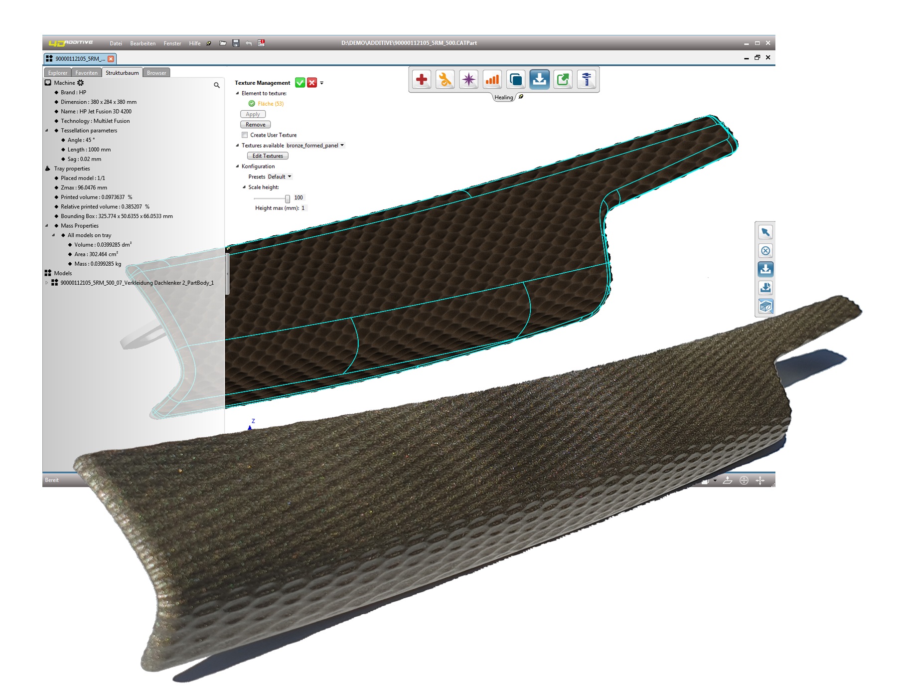 Texturen für 3D-Druck-Bauteile (Bildquelle: Additive Innovation GmbH)