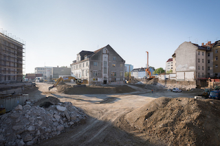 Baustellenblick: „kupa - Quartier Kuvertfabrik Pasing