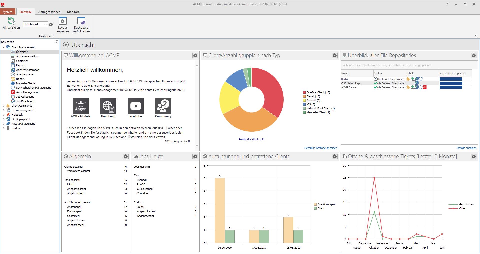 Übersichtlich: das neue Dashboard von ACMP 5.4. (Bildquelle: Aagon) Übersichtlich: das neue Dashboard von ACMP 5.4. (Bildquelle: Aagon)