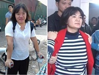 Pham Doan Trang mit Gehstock (links) und Tran Thi Nga bei ihrer Festnahme