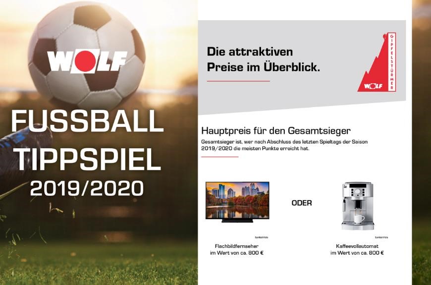 Pünktlich zum Ligastart der Saison 2019/2020 veranstaltet Wolf erneut ein Online Fußball Tippspiel. Pünktlich zum Ligastart der Saison 2019/2020 veranstaltet Wolf erneut ein Online Fußball Tippspiel.