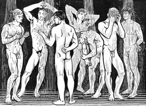 Wittdorf, Jürgen: Unter der Dusche, 1964, Holzschnitt. Aus Wittdorf, Jürgen: Unter der Dusche, 1964, Holzschnitt. Aus