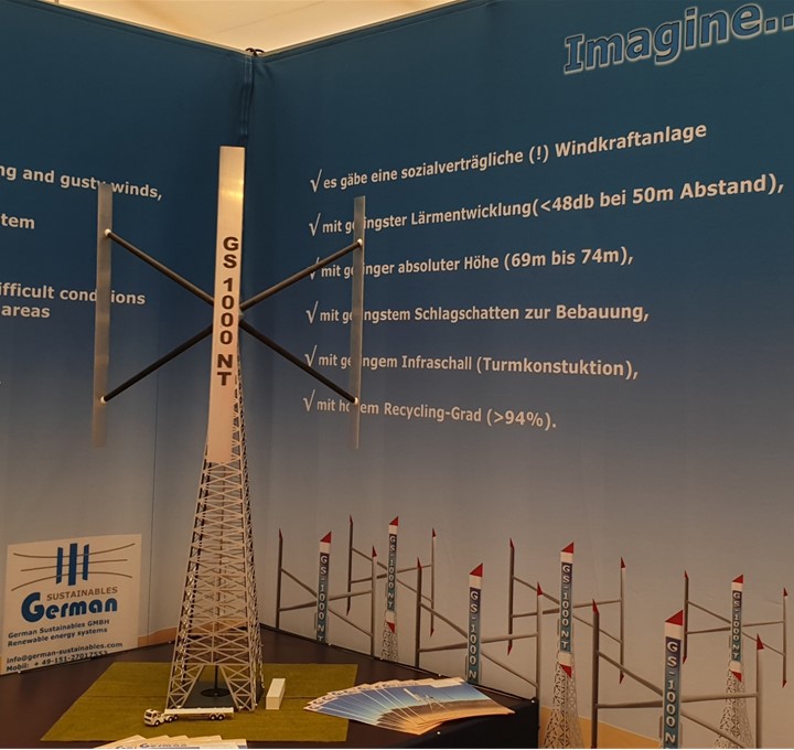 Husum Wind 2019: Model der Vertikalen Windkraftanlage der German-Sustainables GmbH Husum Wind 2019: Model der Vertikalen Windkraftanlage der German-Sustainables GmbH