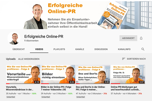 Erfolgreiche Online-PR - der YouTube-Kanal zum Ratgeberbuch ist online - © Jörg Hüttmann Erfolgreiche Online-PR - der YouTube-Kanal zum Ratgeberbuch ist online - © Jörg Hüttmann