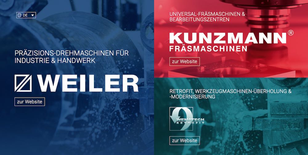 Die neue gemeinsame Startseite der Partnerunternehmen (Foto: WEILER Werkzeugmaschinen GmbH). Die neue gemeinsame Startseite der Partnerunternehmen (Foto: WEILER Werkzeugmaschinen GmbH).