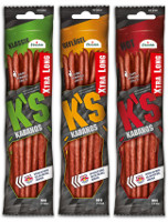 Die neuen Kabanos K’S Xtra Long mit 50 Gramm mehr Inhalt und großem Sichtfenster. © Houdek GmbH Die neuen Kabanos K’S Xtra Long mit 50 Gramm mehr Inhalt und großem Sichtfenster. © Houdek GmbH