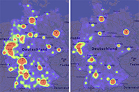 Grafische Darstellung der Neugründungen Januar (links) und August (rechts) 2019 aus der databyte Hea