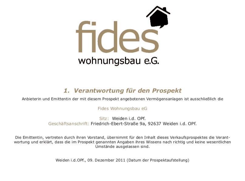 Prospekt der Namensschuldverschreibung der Fides eG 2011